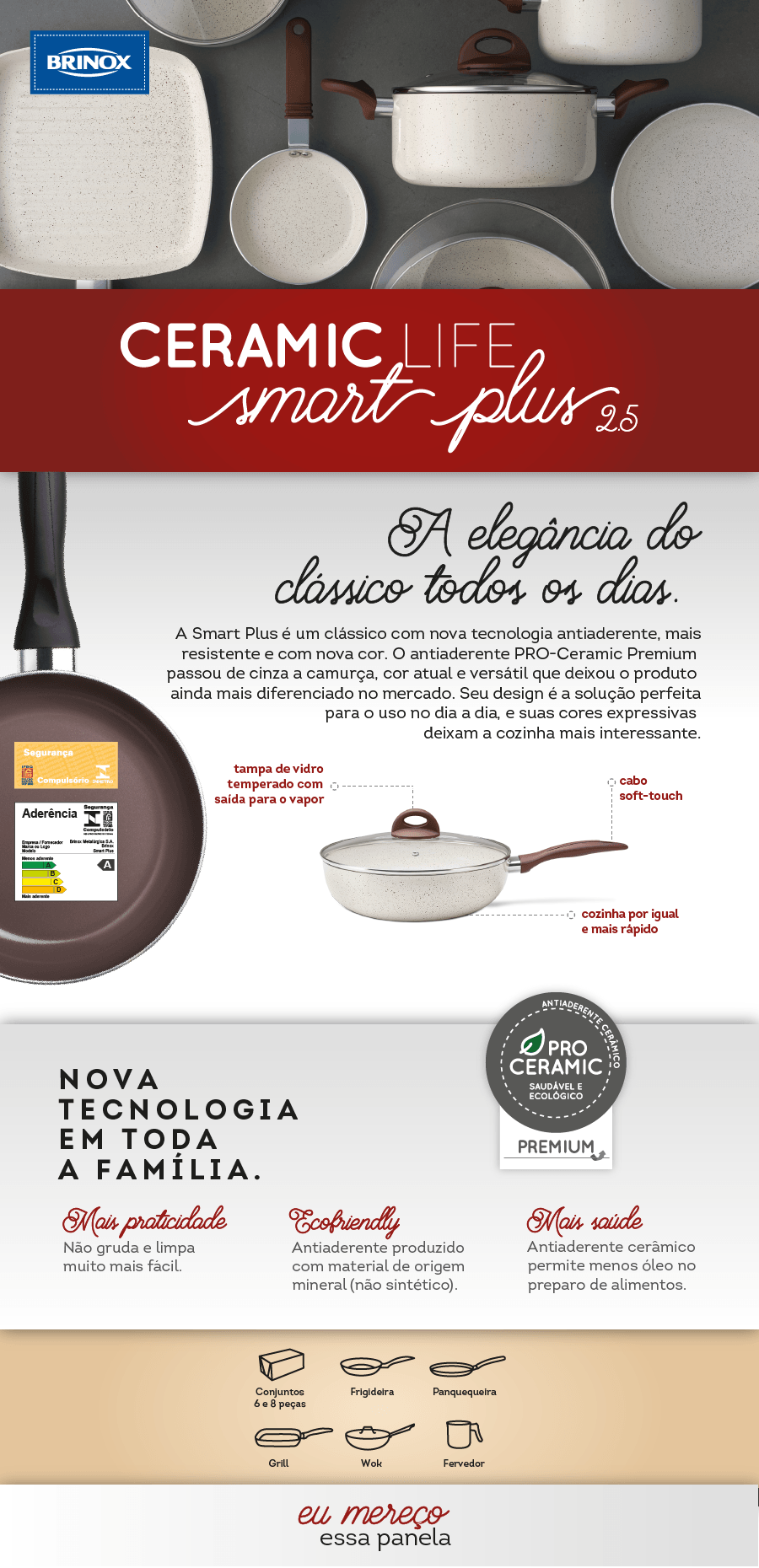 Jogo de Panelas Brinox Ceramic Life Smart Plus Vanilla
